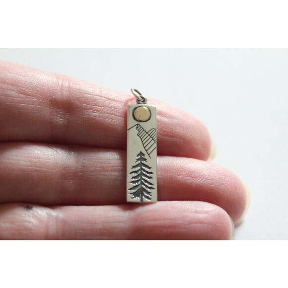 Sterling Silver Pine Tree Charm with Bronze Sun - Picture 3 of 5